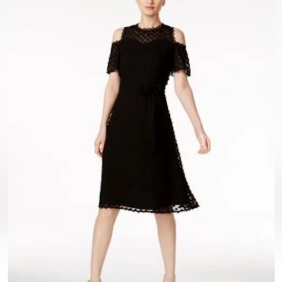 Ivanka Trump Black Cold Shoulders Flower Appliqué Dress Size 2 - Picture 2 of 10